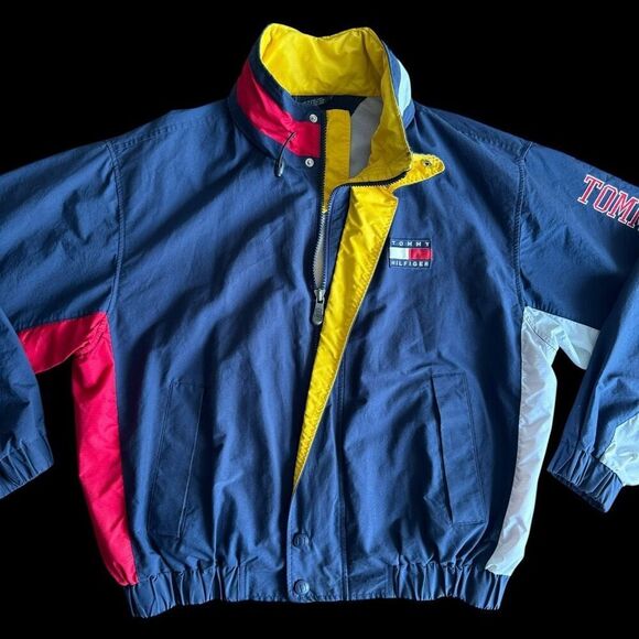 VTG 90’s Y2K Tommy Hilfiger Color Block Embroidered Windbreaker Jacket Size XL - Picture 2 of 9